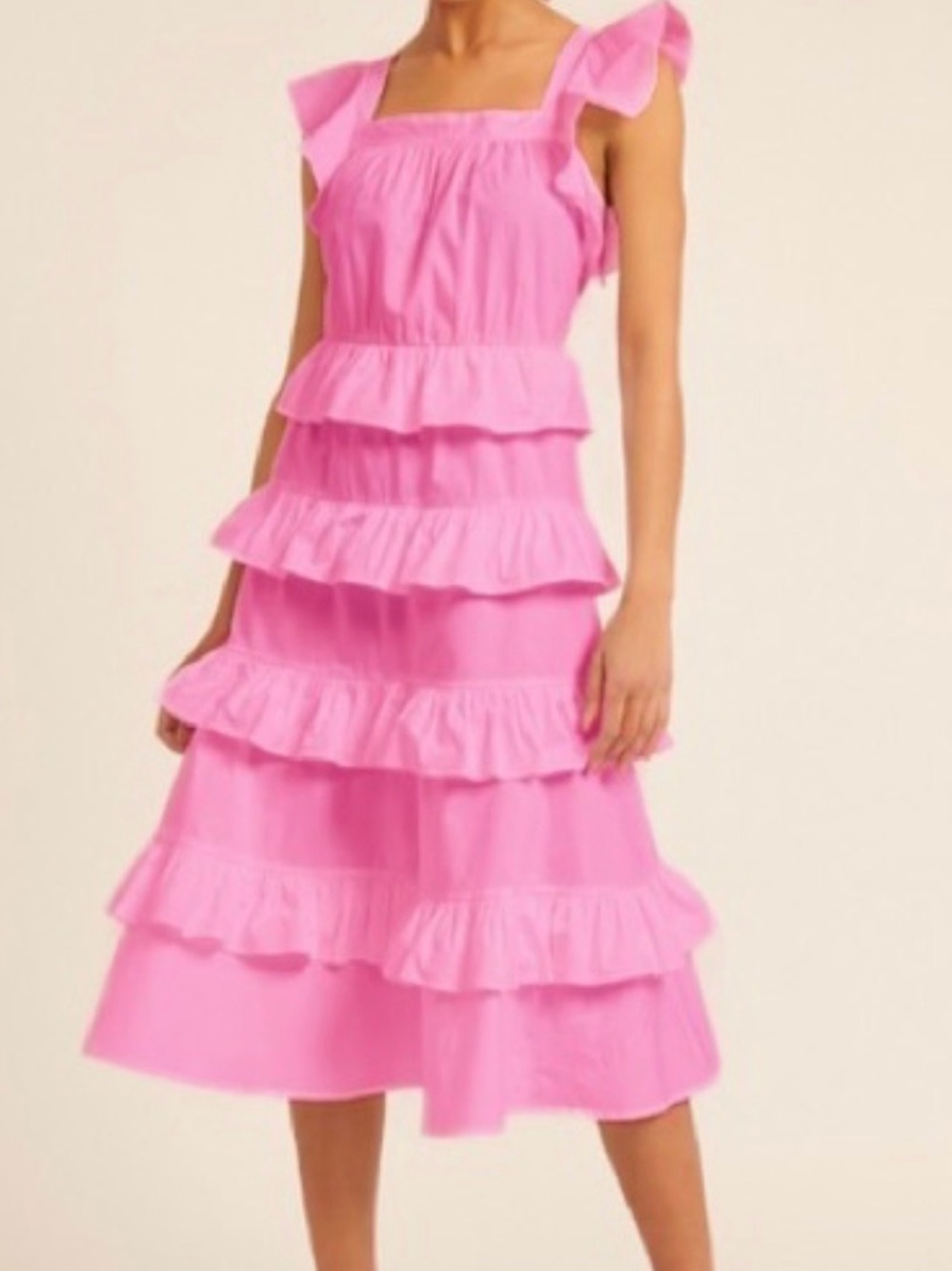 Rachel Parcell Cotton Poplin Tiered Ruffle Midi Sundress in Orchid Pink